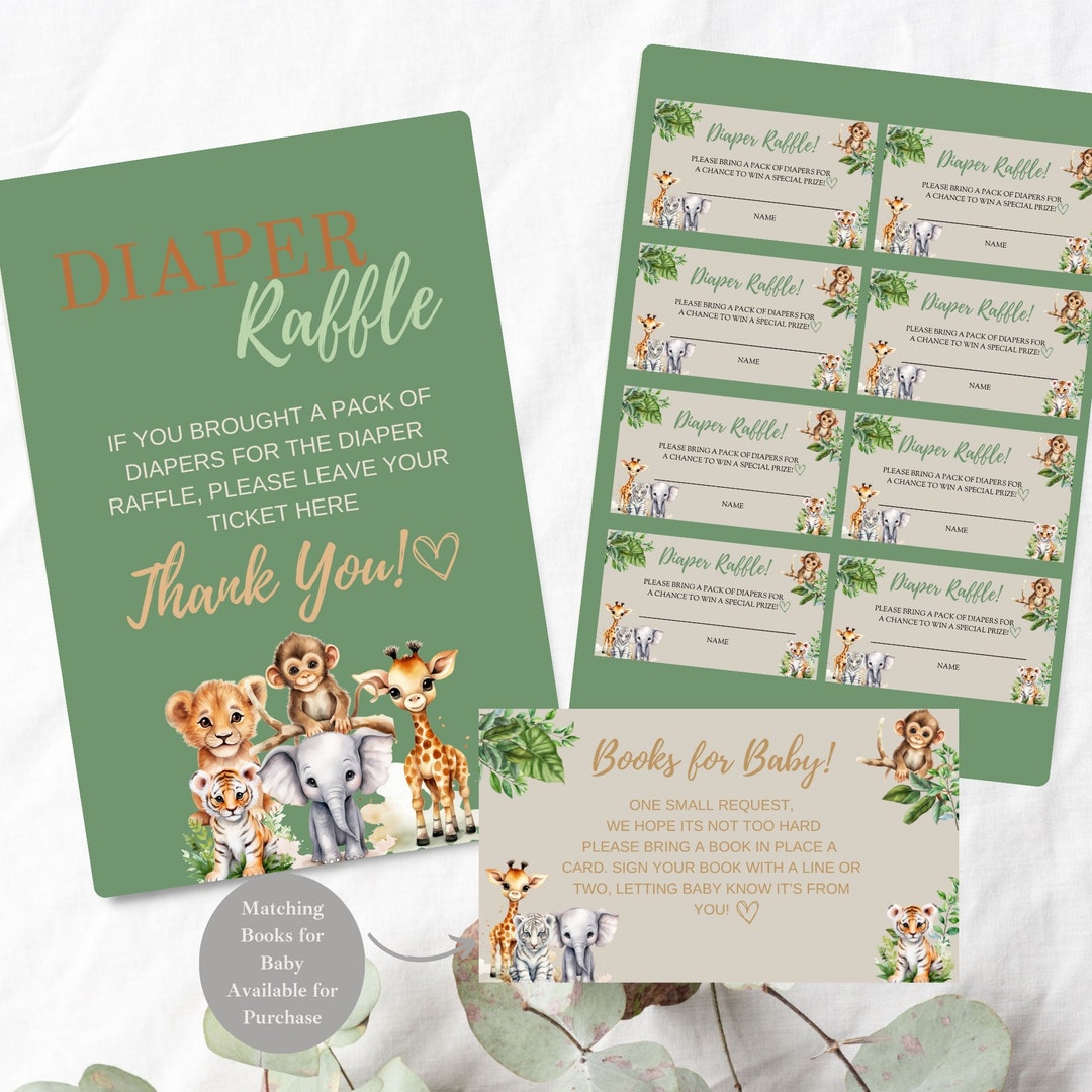 Shower Raffle Ticket Safari Baby Shower Diaper Raffle Ticket & Sign (digital Download) - Etsy