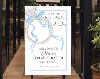 Blue Bow Bridal Shower Welcome Sign: Engagement Ring Poster (Digital Download)
