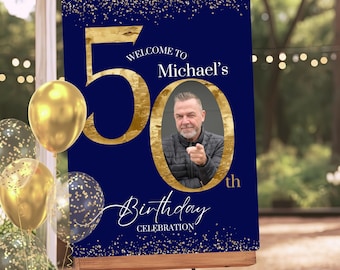 Striscione decorativo per festa di 50° compleanno, con scritta Cheers to 50 years, per feste per 50° compleanno, colore nero e oro, cartello di benvenuto, per interni ed esterni (compleanno 50 anni