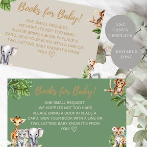 Libri a tema safari per inserti per biglietti di baby shower, libri Wild One per baby shower, modelli per biglietti di baby shower con libri sugli animali della giungla selvaggia.
