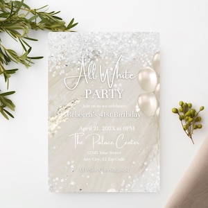 All White Affair Invite, All White Party Invitation Template, Elegant Winter White Birthday Invite, White and Gold Birthday Invite