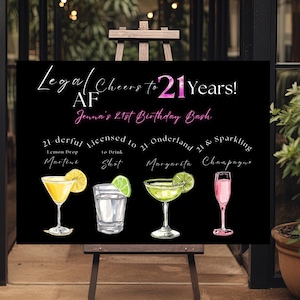 21st Birthday Drink Menu Sign: Pink & Black, Editable 10x8 (Digital Download)