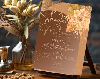 Shades of Melanin Arch Birthday Invitation, Boho Floral Shades of Melanin Party Invitation, Shades of Brown Ladies Birthday Invite Template