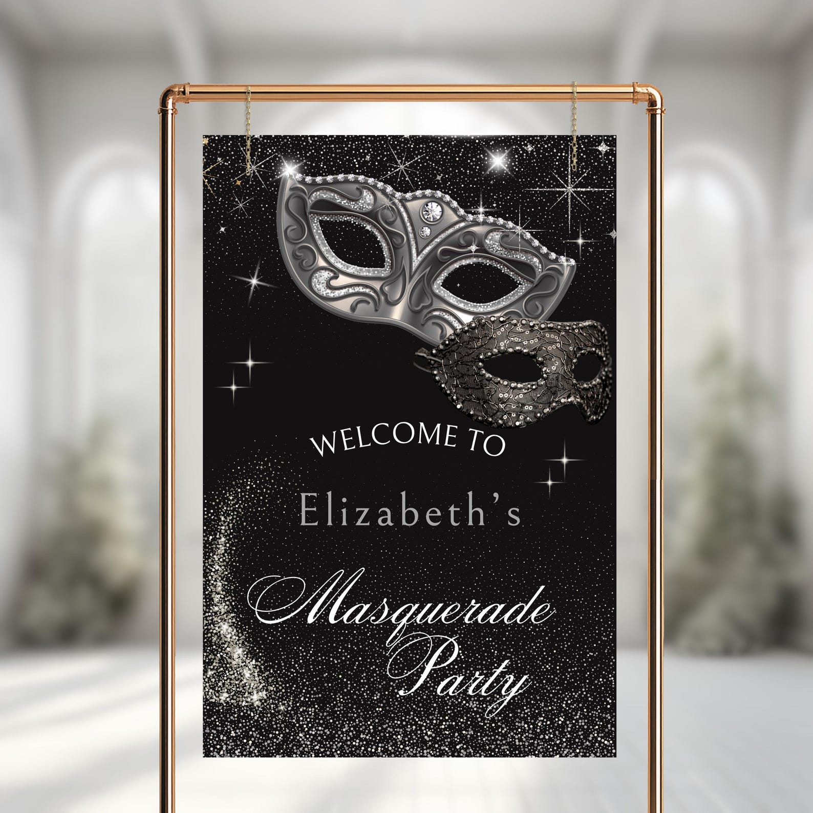Black Masquerade Birthday Party Welcome Sign Template, Custom Mardi ...