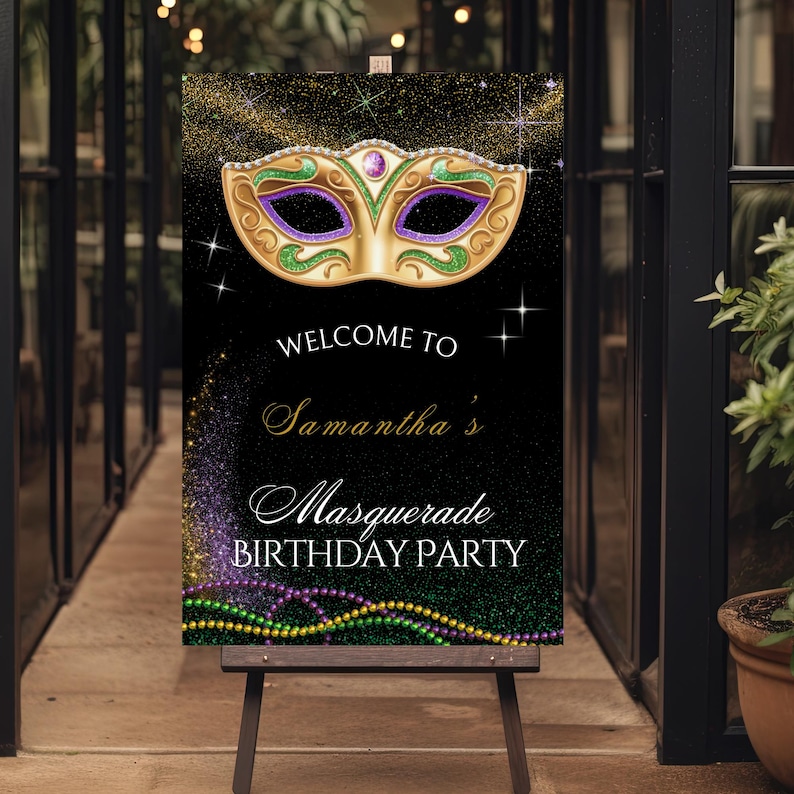 Editable Mardi Gras Masquerade Welcome Sign: Custom Party Poster ...