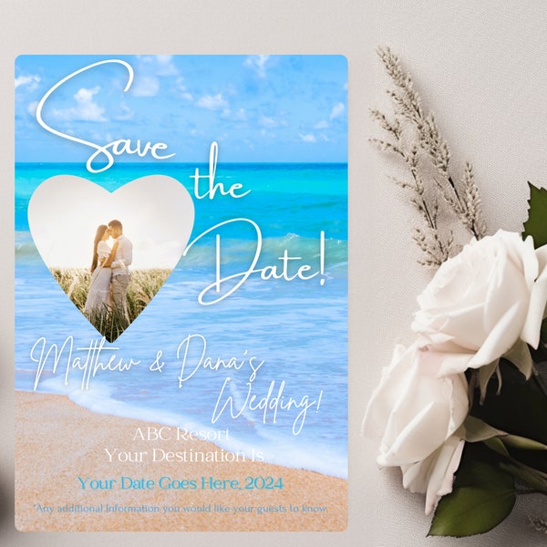 Beach Theme Save the Date, Destination Wedding the Date, Summer Wedding Destination Save the Date with Pictures, 2-Sided Save the Date