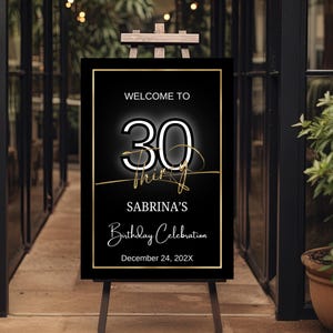 Modern 30th Birthday Welcome Sign: Black & Gold Template (Digital Download)