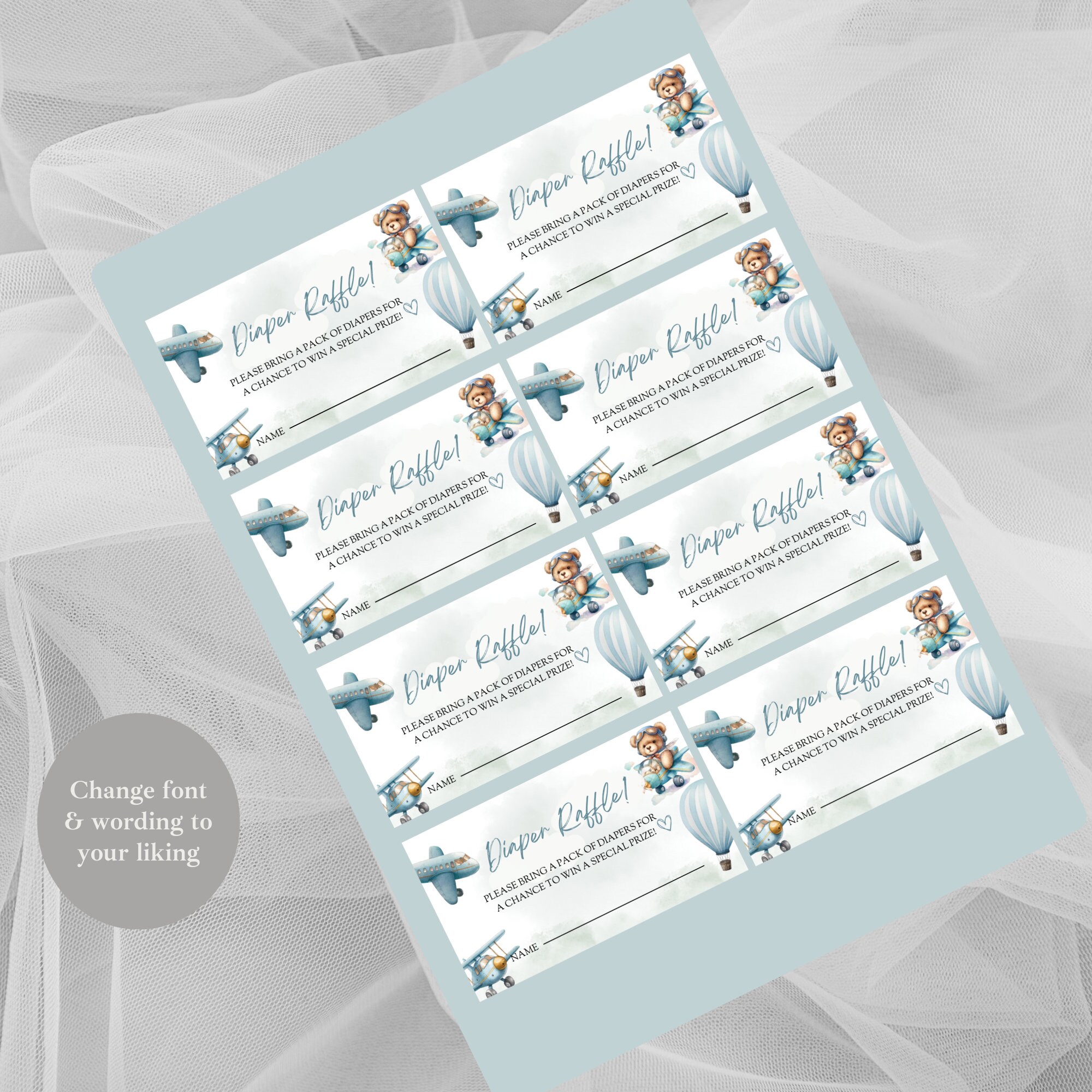 Airplane Baby Shower Diaper Raffle Ticket Set (digital Download ...