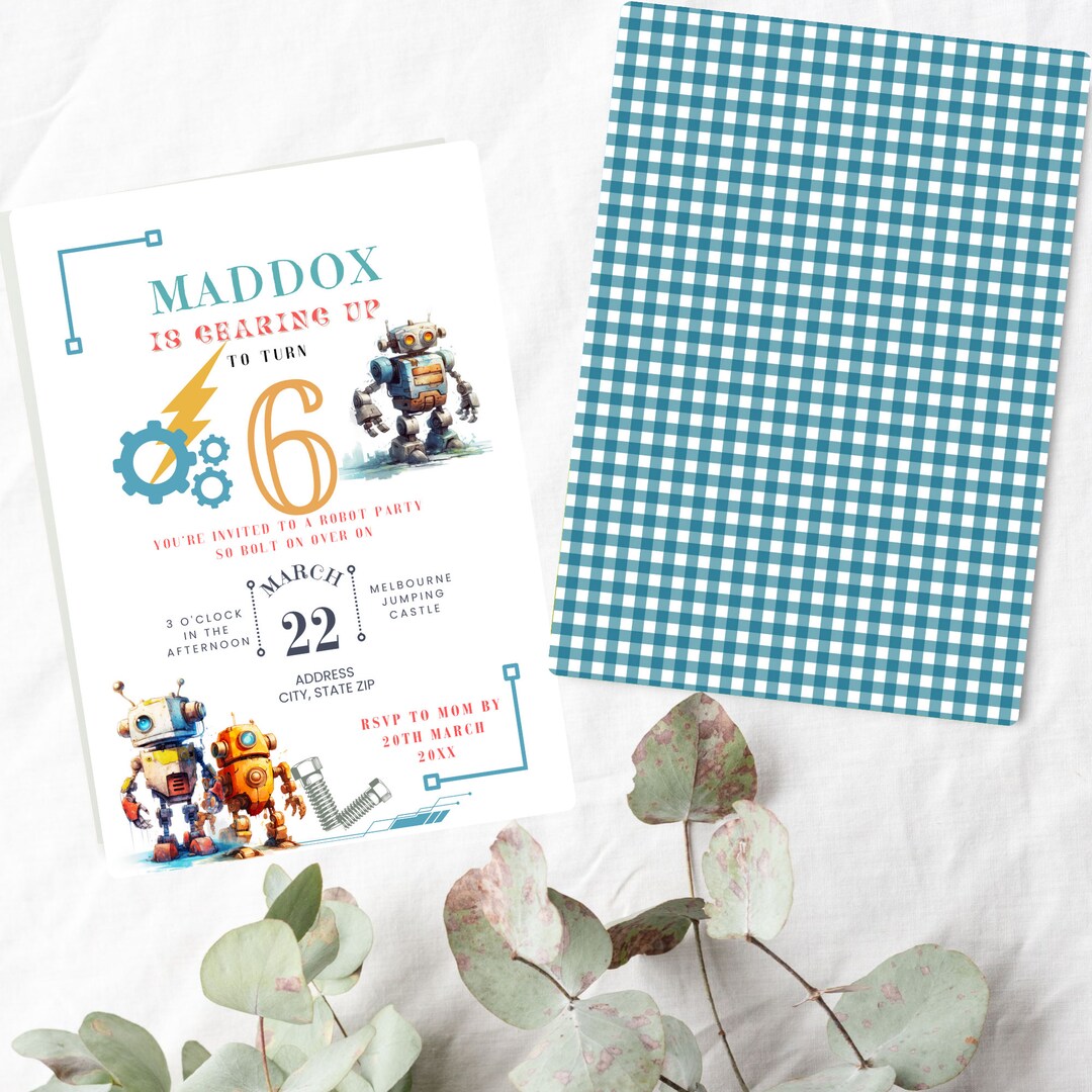 Robot Birthday Invitation, Vintage Robot Birthday Invitation Template ...