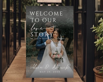 Plantilla imprimible de cartel de bienvenida para bodas con foto (20x30 vertical) (Descarga digital), cartel de bienvenida para bodas con imagen
