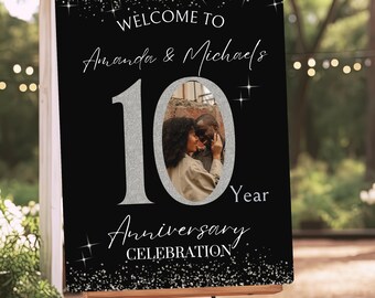 10th Anniversary Welcome Sign: Black & Silver Photo Template