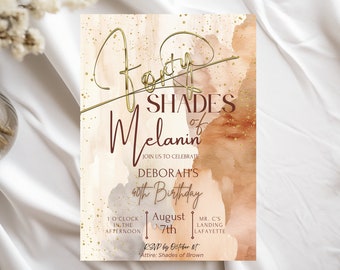 40 Shades of Melanin Birthday Invitation: Brown & Gold (Instant Download)