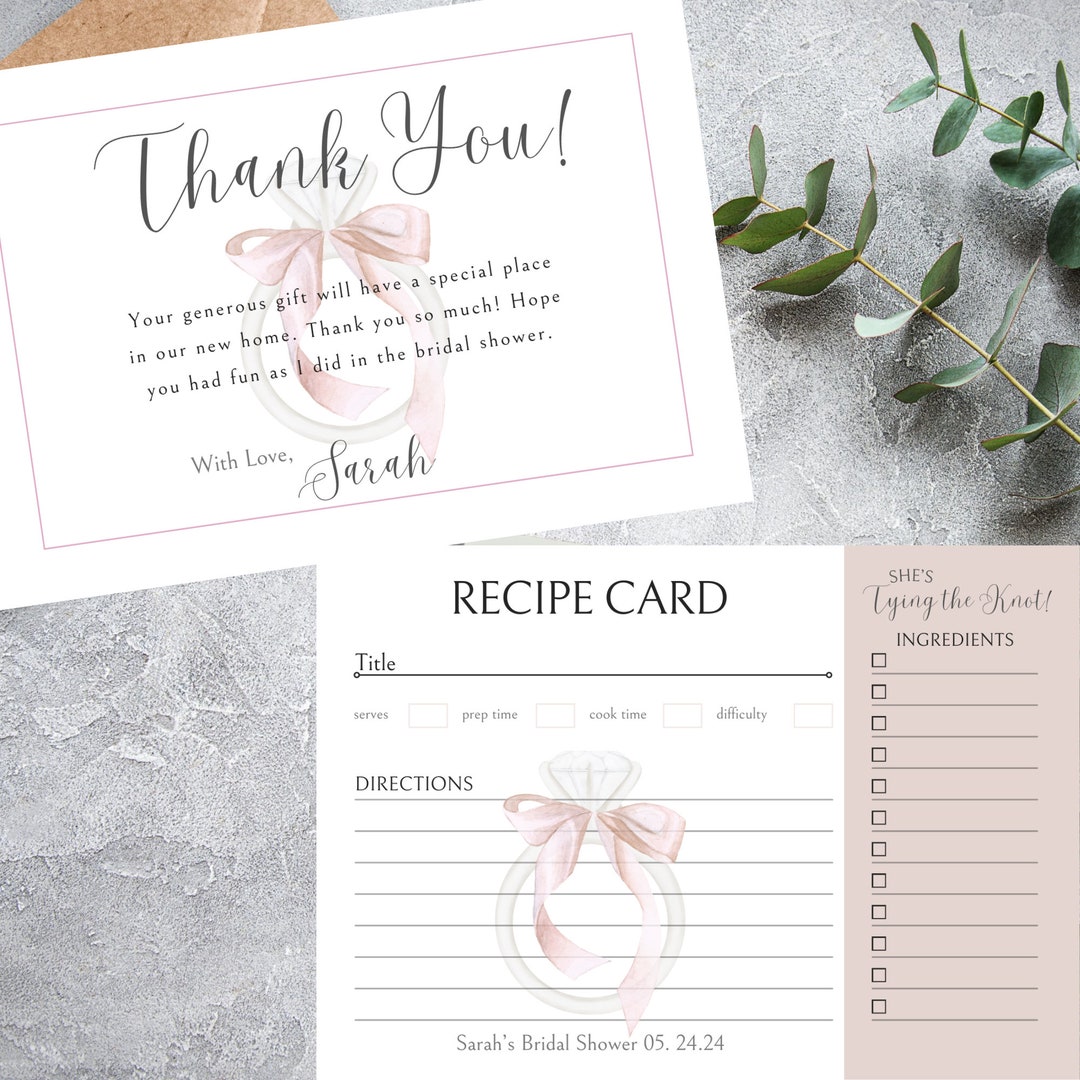 She's Tying the Knot Bridal Shower Thank You & Recipe Card Tying the