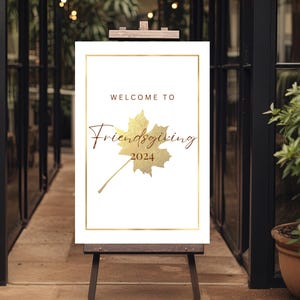 Gold Minimalist Friendsgiving Welcome Sign, Modern Gold Friendsgiving Welcome Poster, Simple Script Friendsgiving Sign Template