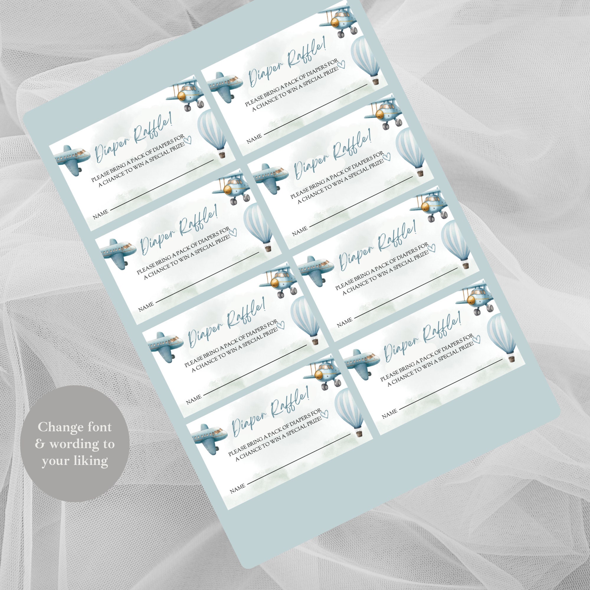 Airplane Baby Shower Diaper Raffle Ticket Set (digital Download ...