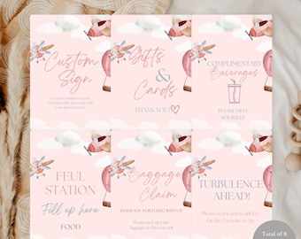 Pink Airplane Baby Shower Table Signs: Air Travel Theme (Digital Download)