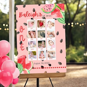 Tabellone fotografico per il primo compleanno a forma di anguria, cartello per il primo compleanno a forma di anguria con foto, cartello con foto di compleanno a forma di anguria