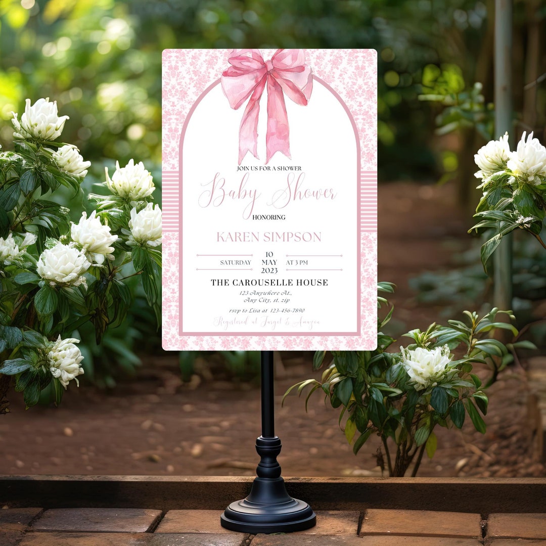 Custom Pink Toile Baby Shower Welcome Sign, Baby Shower Sign With Pink ...