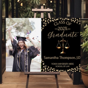 Lawyer Up Glitter Gold Banner - Law School Graduation Party Decorations, Pre-Strung Letters