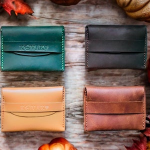 Minimalistische gepersonaliseerde leren Pueblo-portemonnee | EDC-portemonnee is het perfecte leren cadeau EDC-portemonnee met klep als cadeau voor bruiloften en bruidsjonkers