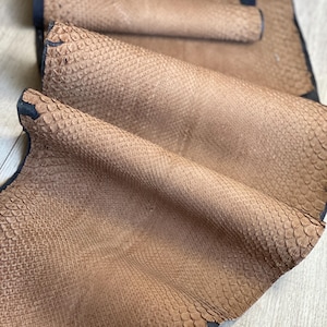 Brown Snake Skin Leather, Genuine Exotic Leather Hide, Coffee Brown Snake Leather for Wallets, Bags & Leathercraft