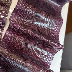 Eggplant Purple Snake Skin Leather, Exotic Hide for Wallets and Leathercraft, Genuine snake skin leather scraps
