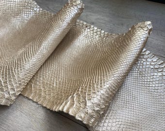 Luxurious Champagne Python Snake Skin Mother-of-Pearl Leather Full Strip Genuine Exotic Leather for Wallets snake  Skin Leather Scraps