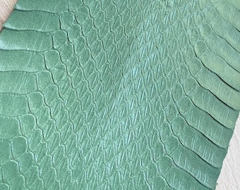 Matte Mint Green Genuine Python Leather Strip, Italian Tanned Exotic Skin