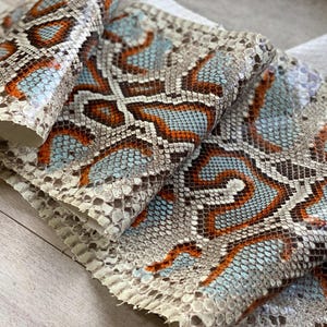 Luxury Italian Tanned Python Leather Strip: Natural Turquoise Exotic Snake Skin for Wallets, Bags