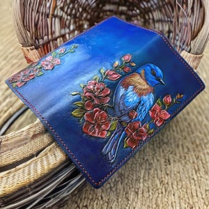 Carteira de couro exclusiva pintada à mão para mulheres - Bolsa de mão personalizada, bolsa elegante com envelope para dinheiro, presente de casamento perfeito, carteira com envelope para dinheiro