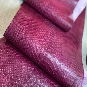 Burgundy Snake Skin Leather, Genuine Exotic Leather Strip, Python Skin Texture, Snake Leather for Wallets, Bags & Leathercraft