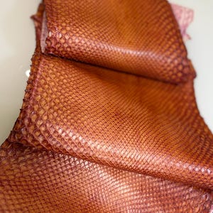 Terracotta Snake Skin Leather Hide, Brown Genuine Leather scraps for Leathercraft, fabric scraps