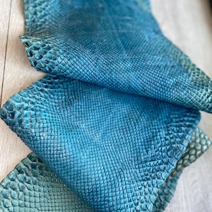 Blue Python Snake Skin Leather denim color Full Strip Genuine Exotic Leather for Wallets Cobra Skin Leather Scraps