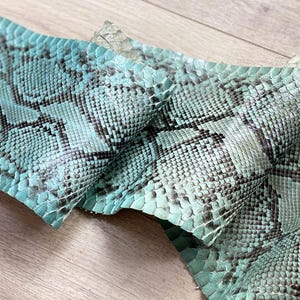 Turquoise slangenleer, groen pythonleer, echt leer, exotisch leer voor portemonnees en lederwaren, 120 cm, Italiaans gelooid.