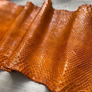 Orange Python Snake Skin Leather Full Strip Genuine Exotic Leather for Wallets Cobra Skin Leather Scraps