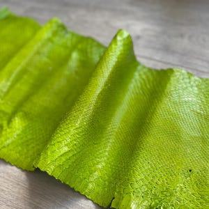 Lime Green Python Snake Skin Leather Full Strip Genuine Exotic Leather for Wallets Cobra Skin Leather Scraps