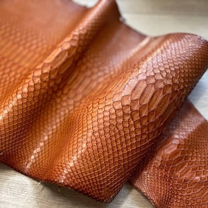 Caramel Brown Python Leather Strips, Genuine Italian Exotic Leather for Wallets & Leathercraft