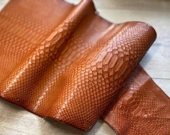 Caramel Brown Python Leather Strips, Genuine Italian Exotic Leather for Wallets & Leathercraft