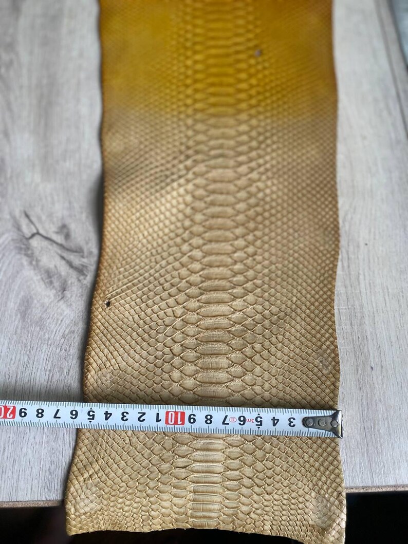 Genuine python leather hide featuring honey and cream gradient finish