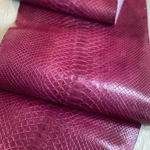 Burgundy Snake Skin Leather Strip, Genuine Exotic Python Texture, Glossy Finish (88cm)