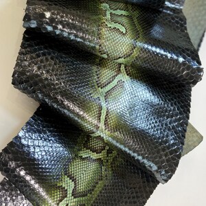 Italian Tanned Black and Green Snake Skin Leather Hide, 80 cm Long Exotic Genuine Leather for Leathercraft