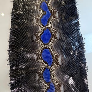Luxury Black Python Leather with Blue Markings, Exotic Snake Skin for Wallets and Leathercraft