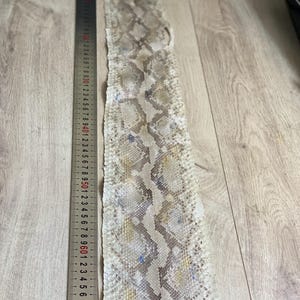 Natural python leather strips in beige grey tones for luxury leathercraft