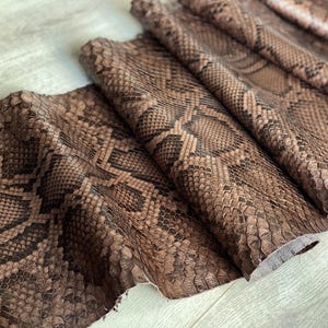 Exotic Leather, Natural Brown Python Skin, Genuine leather Snake Hide for Wallets, Leather Scraps