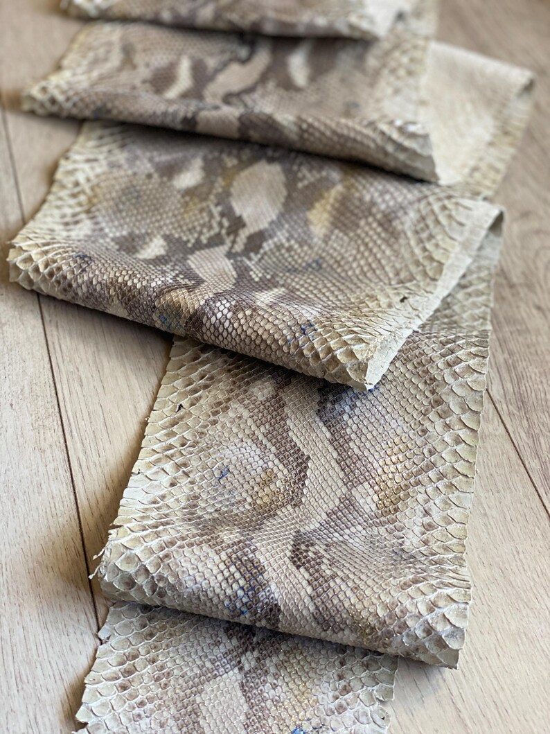 Exotic leather strips in authentic natural python coloration for leathercraft