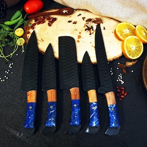 Chef Set Handmade Damascus Steel Chef Knife Set Hand Forged Kitchen Knife Set Kitchen Use Set Damascus Set Gift for wife Gift for mom Gifts