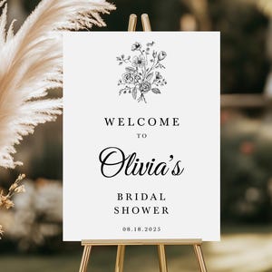 Letrero de bienvenida personalizado para despedida de soltera, elegante letrero con flores de arte lineal impreso en cartón pluma, lienzo o póster. Tablero de bienvenida para fiesta de brunch nupcial.