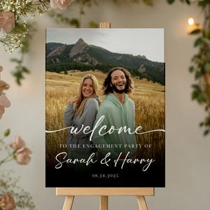 Minimalist Engagement Party Sign With Photo Custom Welcome Signage With Image Personalized Modern Elegant Printed Poster Canvas Foam Board
