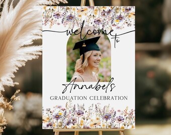 Wildflowers Graduation Welcome Sign Floral Custom Graduation Celebration Class of 2025 Graduate Gift Personalized Signage Foam Board Decor