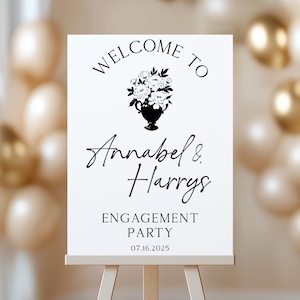 Printed Minimalist Engagement Sign Flower Vase Engagement Party Welcome Signage Custom poster canvas, foam board For Engagement Celebration